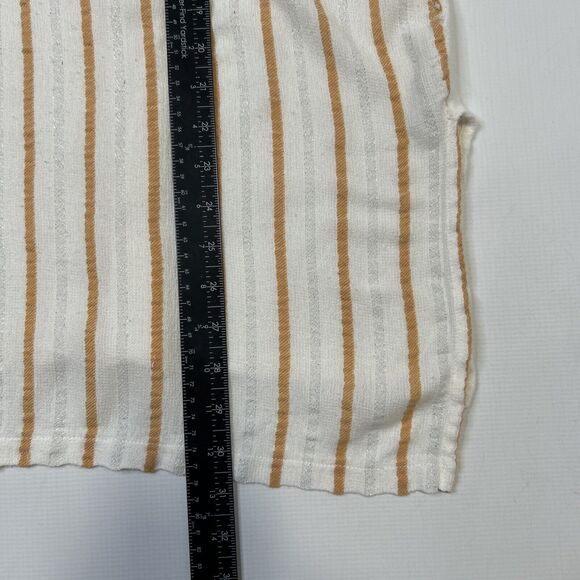 ZARA Women’s Medium Boxy V-Neck Striped Cotton Linen Blouse Orange White - Picture 6 of 9